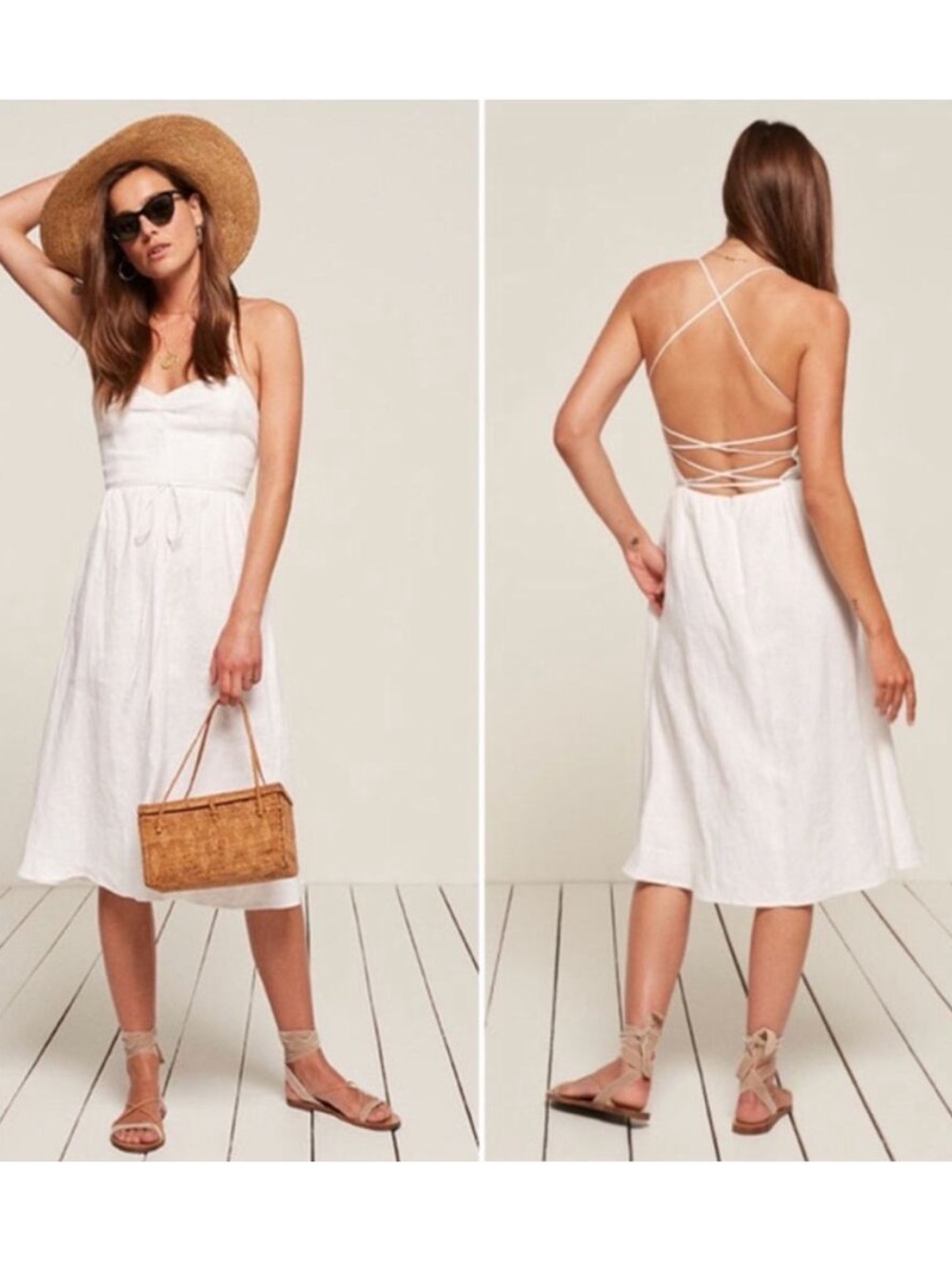 Reformation 100% Linen Pepper Lace Up Back Midi Dress 6 - Picture 6 of 12
